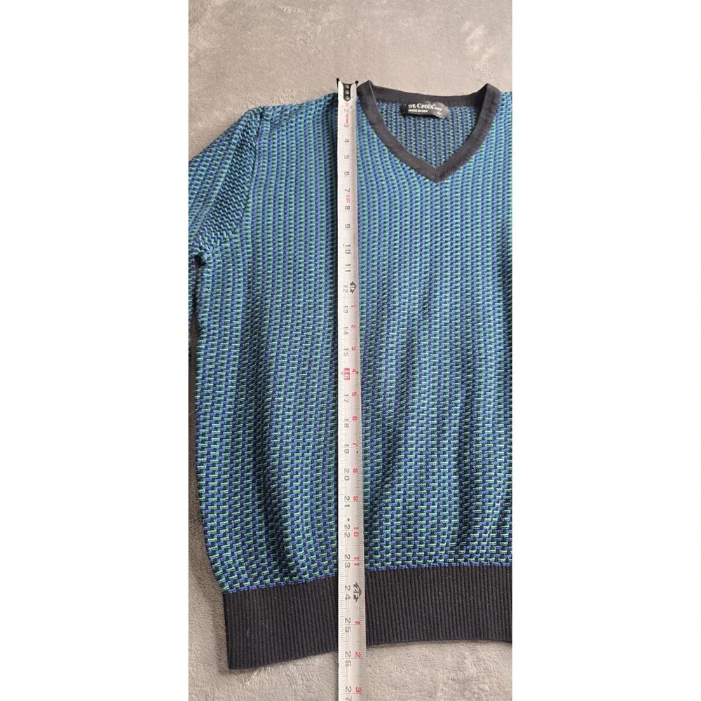 Vintage St Croix Sweater Mens Large Blue Green Geometric Long Sleeve Made In USA